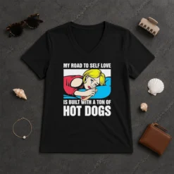 Funny My Road To Self Love Is Built With A Ton Of Hot Dogs V-Neck Shirt