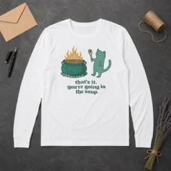 Funny Official Cat Holding Spoon Next To Cauldron You'Re Going In The Soup Long Sleeve Shirt