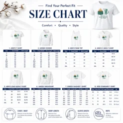 Size chart for Funny Official Cat Holding Spoon Next To Cauldron You're Going In The Soup with measurements in inches and cm