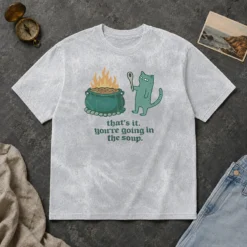 Funny Official Cat Holding Spoon Next To Cauldron You'Re Going In The Soup Washed T-Shirt