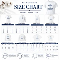 Size chart for Good Awesome My Attitude Is Temperature Dependent with measurements in inches and cm
