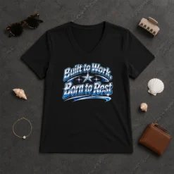 Good Born To Rest Labour Day Retro Work Ethic V Neck Shirt in classic vintage style with bold typography