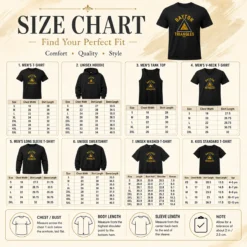 Good Dayton Triangles size chart showing garment measurements in inches and cm for accurate sizing