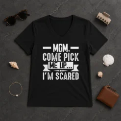 Good Mom Come Pick Me Up I'M Scared Funny V-Neck Shirt