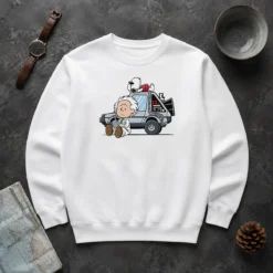 Good Premium Doc Brown Snoopy Back To The Future Mashup Delorean Time Machine Cartoon Sweater