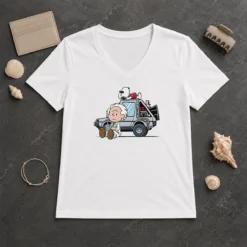 Good Premium Doc Brown Snoopy Back To The Future Mashup Delorean Time Machine Cartoon V-Neck Shirt