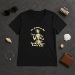 Good Retro Jacked Cat Lady V-Neck Shirt