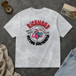 Good Richmond Flying Squirrels Hot Dog Flamingo washed t shirt in soft cotton fabric, featuring vibrant graphic print