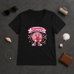Good Top Cute Dopamine Addicted To You Love V Neck Shirt in light fabric with short sleeves