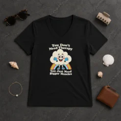 Good You Don'T Need Therapy You Just Need Bigger Muscles V Neck Shirt in dark color, soft fabric with fitted V neck style