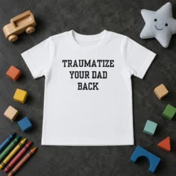 Happy Awesome Traumatize Your Dad Back Kids T Shirt in vibrant colors, comfortable cotton fabric for children