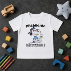 Hot Awesome Snoopy Bitchilante Being Mean Only To People WHO Deserve It kids t shirt in bright colors on a plain background