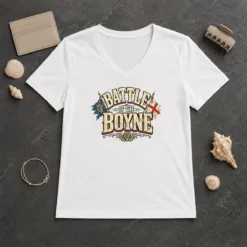 Hot Battle Of The Boyne Pride Retro Distressed V Neck Shirt in vintage style with bold colorful print on soft fabric