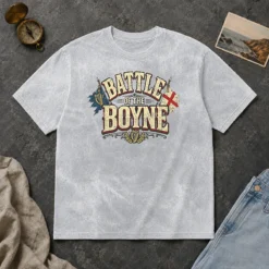 Hot Battle Of The Boyne Pride Retro Distressed Washed T Shirt showing vintage style on soft, washed cotton fabric