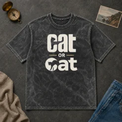 Hot Cat Or Cat Washed T Shirt in soft cotton with a vintage washed look, displayed on a flat lay background