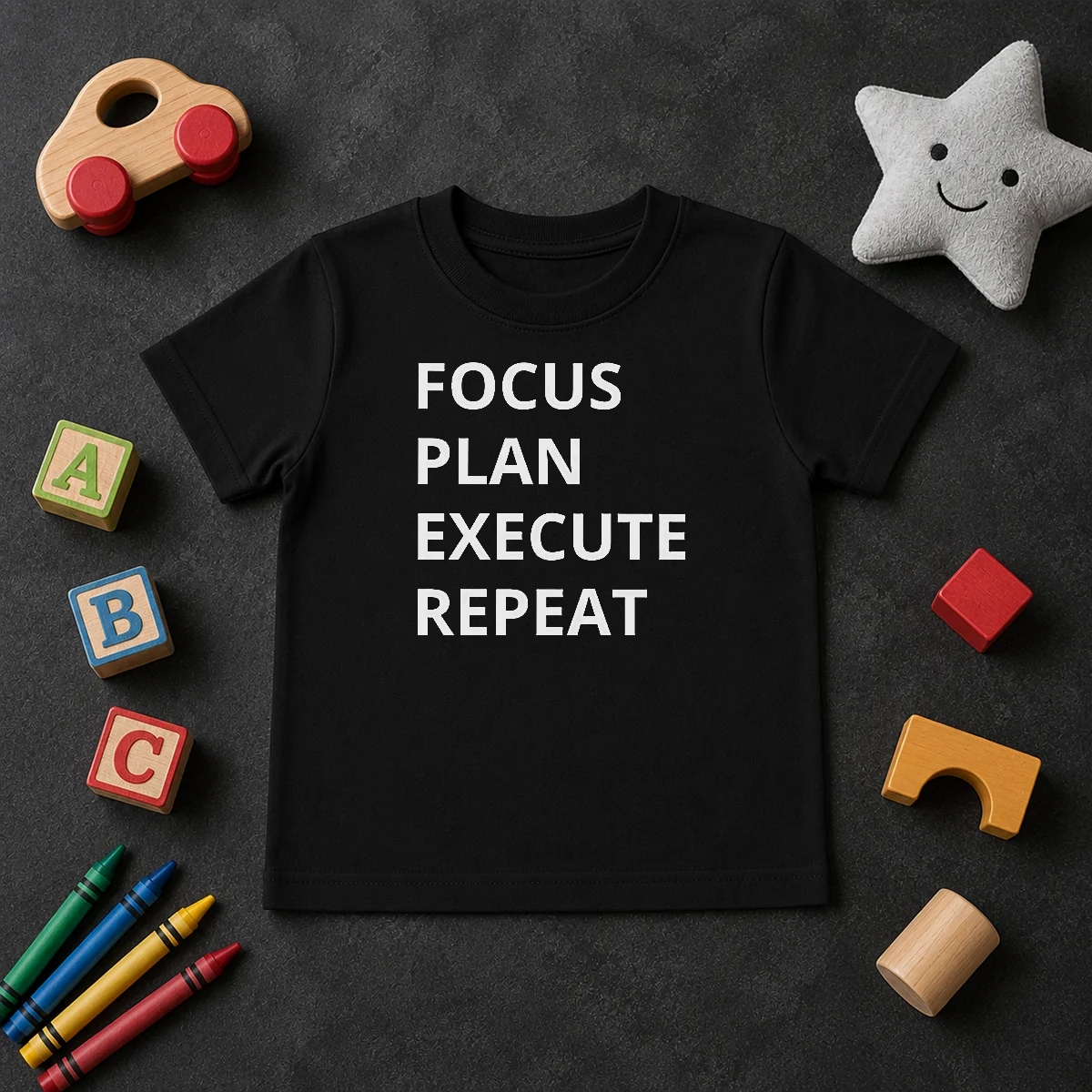 Hot Focus Plan Execute Repeat Kids T Shirt Hot Focus Plan Execute Repeat kids t shirt in blue, featuring bold white text design on front, short sleeves