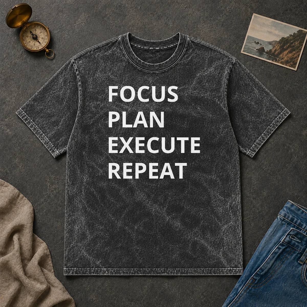 Hot Focus Plan Execute Repeat Washed T Shirt Hot Focus Plan Execute Repeat Washed T-Shirt