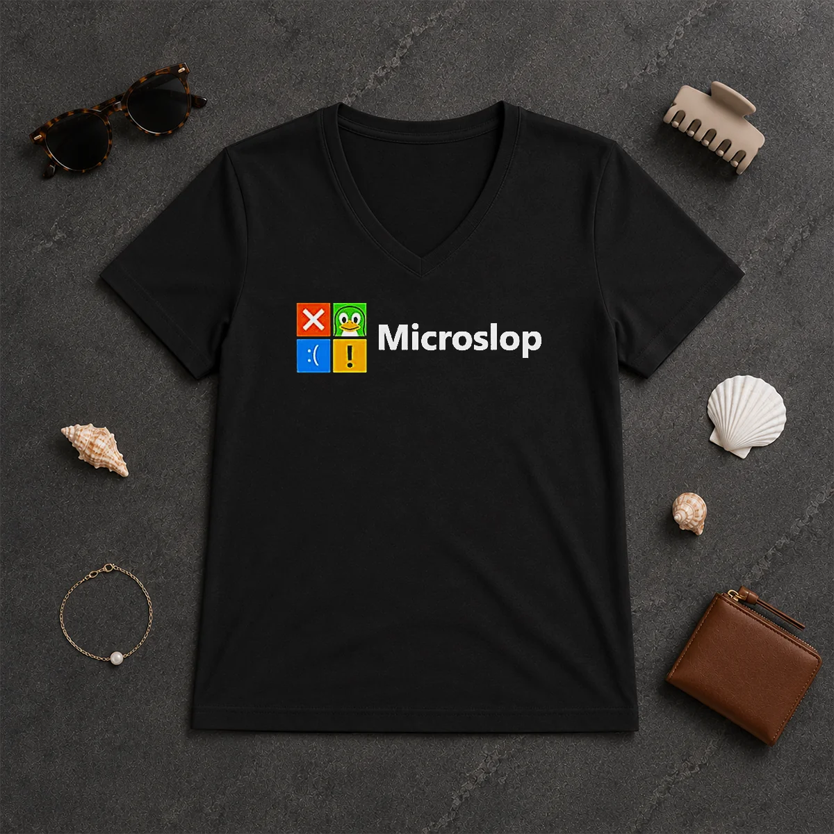 Hot Funny Microslop Logo Parody V-Neck Shirt Hot Funny Microslop Logo Parody V-Neck Shirt