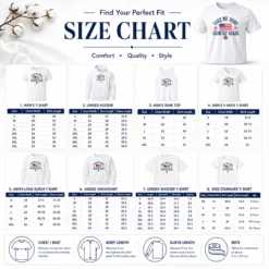 Size chart for Hot Official USA Take Me Home Country Roads 2026 with measurements in inches and cm