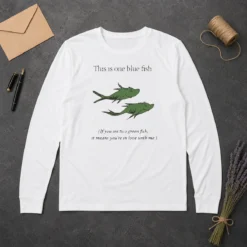 Hot Original Dr Seuss Parody One Blue Fish Two Green Fish Love Meme Yellow Graphic Long Sleeve Shirt