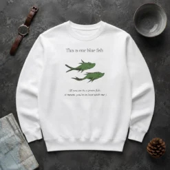 Hot Original Dr Seuss Parody One Blue Fish Two Green Fish Love Meme Yellow Graphic Sweater