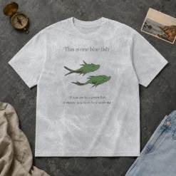 Hot Original Dr Seuss Parody One Blue Fish Two Green Fish Love Meme Yellow Graphic Washed T-Shirt