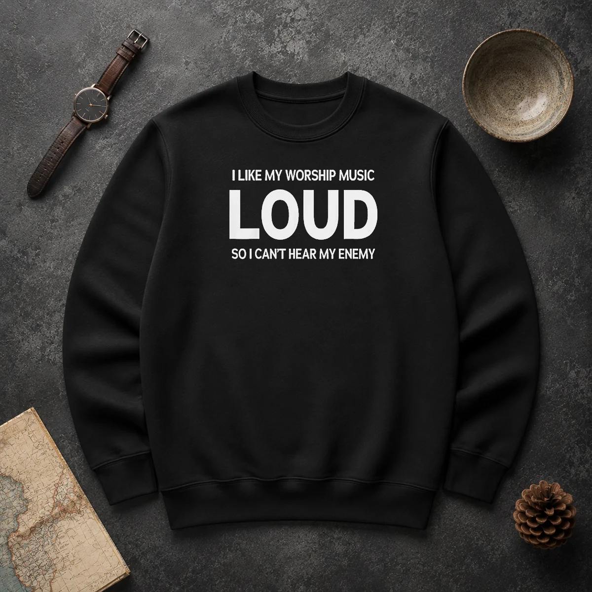 Hot Original I Like My Worship Music Loud So I Can'T Hear My Enemy Sweater Hot Original I Like My Worship Music Loud So I Can'T Hear My Enemy Sweater