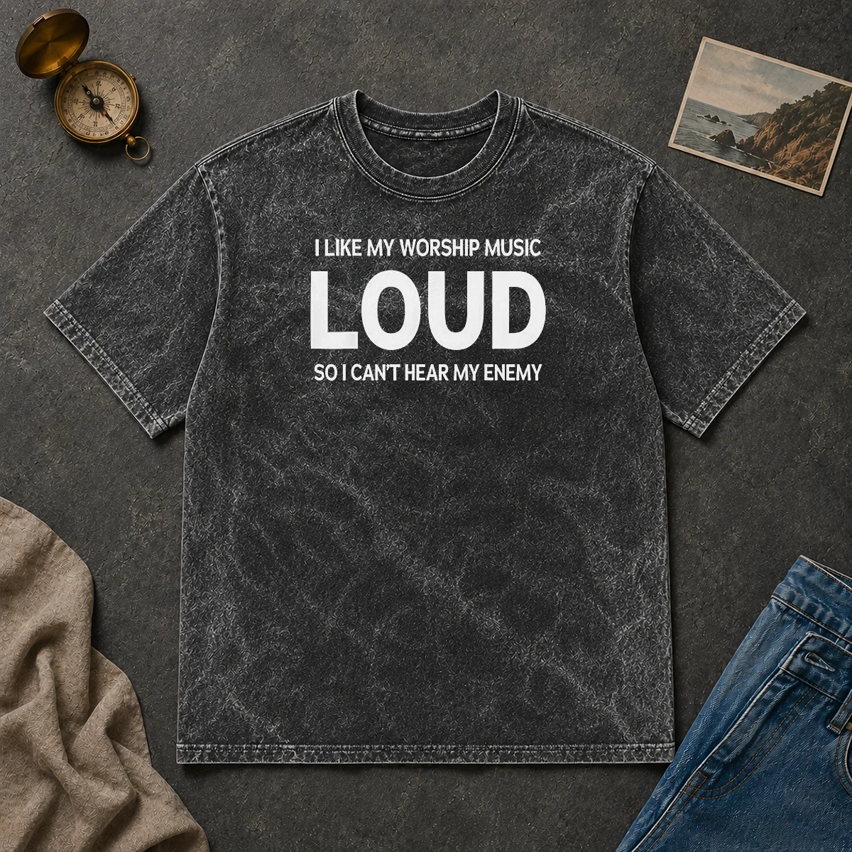Hot Original I Like My Worship Music Loud So I Can'T Hear My Enemy Washed T Shirt Hot Original I Like My Worship Music Loud So I Can'T Hear My Enemy Washed T-Shirt