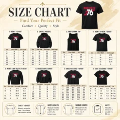 Size chart for Hot Resist Like It'S 1776 American Revolution shirt with measurements in inches and cm