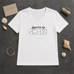 Nice Appetite For Smoke V Neck Shirt in charcoal gray showing front graphic design and slim fit
