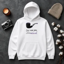 Nice Asexual Pride Rene Magritte Ceci N Est Pas Allosexuel hoodie in black with colorful pride design on front