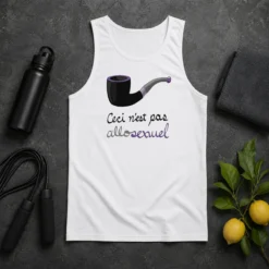 Nice Asexual Pride Rene Magritte Ceci N Est Pas Allosexuel tank top in black, sleeveless casual wear
