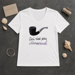 Nice Asexual Pride Rene Magritte Ceci N Est Pas Allosexuel V-Neck Shirt