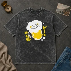 Nice Beer Drinking Squad Beer Character Kawaii Washed T Shirt showing a soft cotton fabric with vibrant print