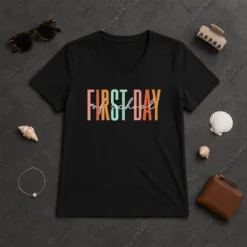 Nice Good First Day Of School Retro Typography Teacher V-Neck Shirt