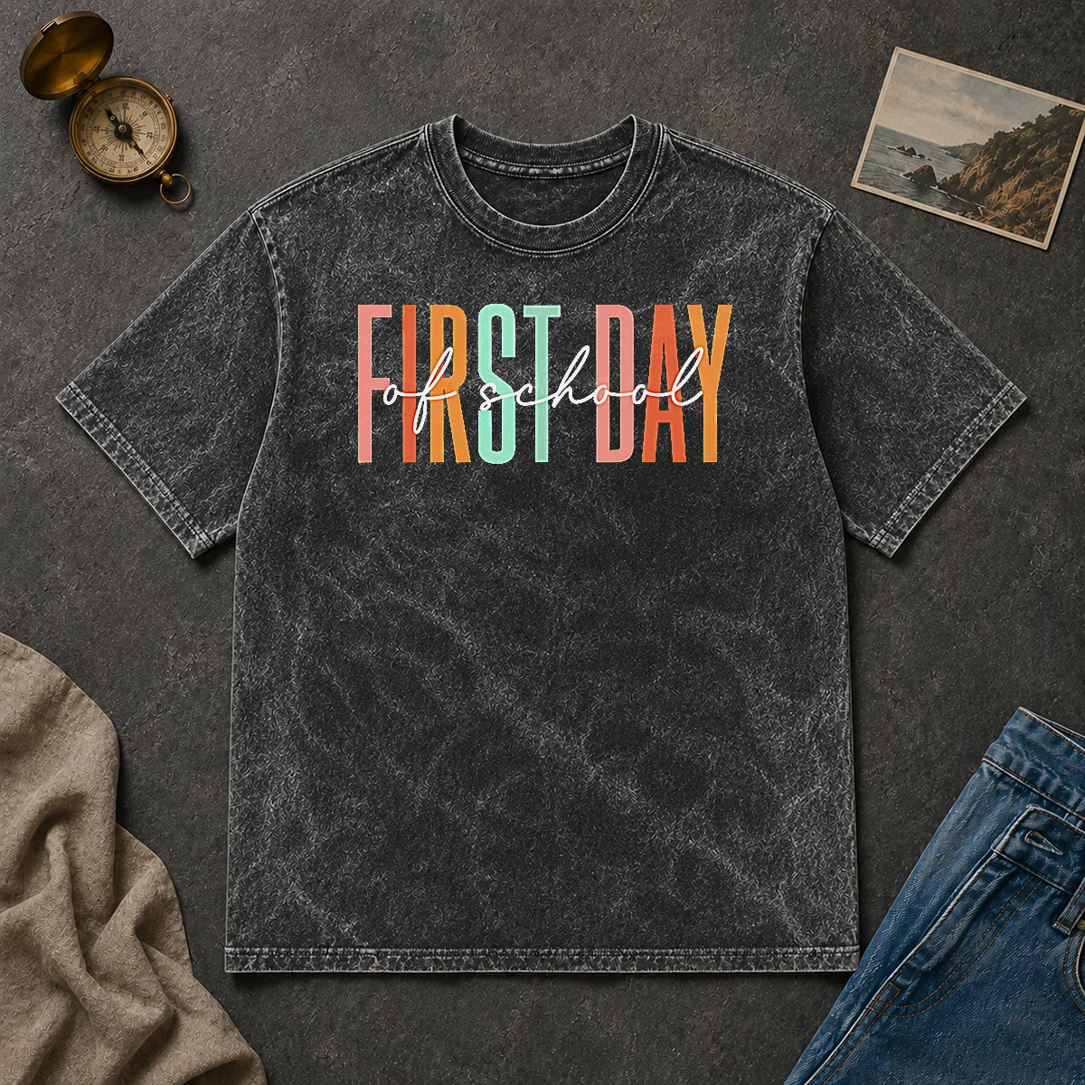 Nice Good First Day Of School Retro Typography Teacher Washed T Shirt Nice Good First Day Of School Retro Typography Teacher Washed T-Shirt