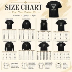 Size chart for Nice Hallowed Be Thy Gains showing measurements in inches and cm for accurate sizing