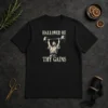 Nice Hallowed Be Thy Gains t shirt in black with bold white typography on front