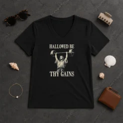 Nice Hallowed Be Thy Gains V-Neck Shirt