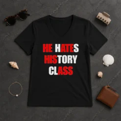 Nice He Hates History Class V-Neck Shirt