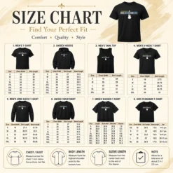Size chart for Nice Land Of Hope And Dreams Tour One Boss No King with measurements in inches and cm