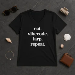 Nice Original Eat Vibecode Larp Repeat V-Neck Shirt