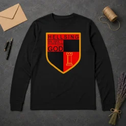 Nice Pretty Hellsing We Are On A Mission From God Shield Emblem long sleeve shirt with bold emblem design