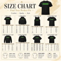 Size chart for Nice Seegson Synthetics showing garment measurements in inches and cm