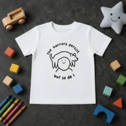 Nice The Horrors Persist But So Do I Dog On Head Line Art Illustration Kids T-Shirt