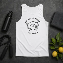 Nice The Horrors Persist But So Do I Dog On Head Line Art Illustration Tank Top