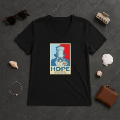 Official Count Binface For Clacton On Sea Hope V Neck Shirt in black, featuring a comfortable fitted cut