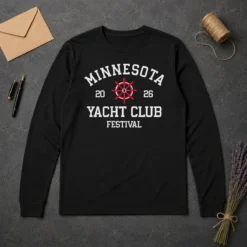 Official Minnesota Yacht Club Festival 2026 Badge Long Sleeve Shirt in navy blue with front badge logo