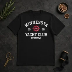 Official Minnesota Yacht Club Festival 2026 Badge t shirt in classic crew neck style with festival logo on front