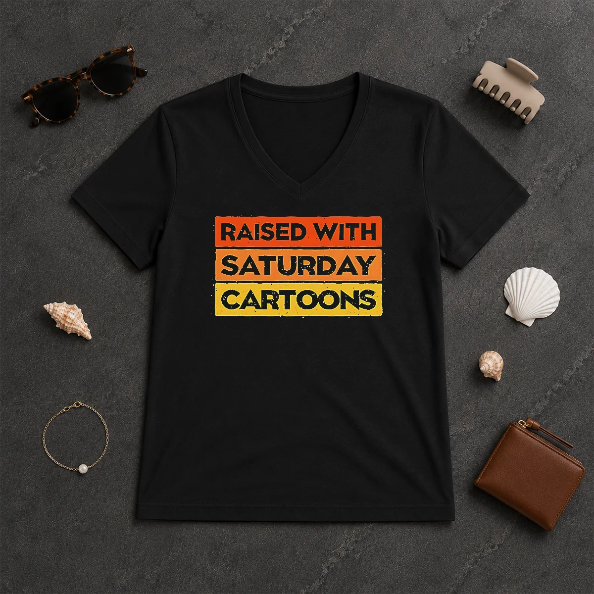 Official Raised With Saturday Cartoons Retro V-Neck Shirt Official Raised With Saturday Cartoons Retro V-Neck Shirt
